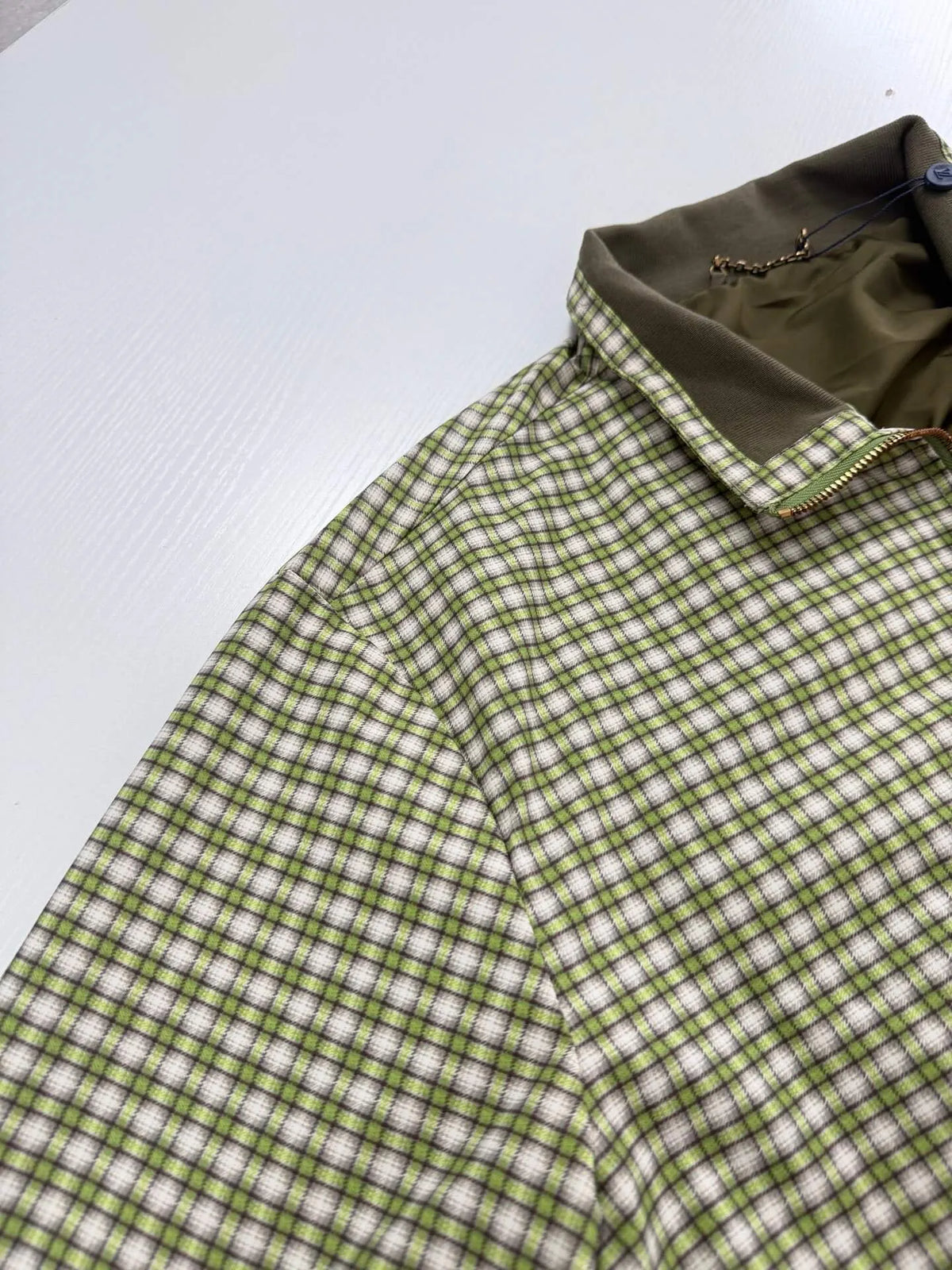 Green Plaid Gradient Color‑Block Jacket