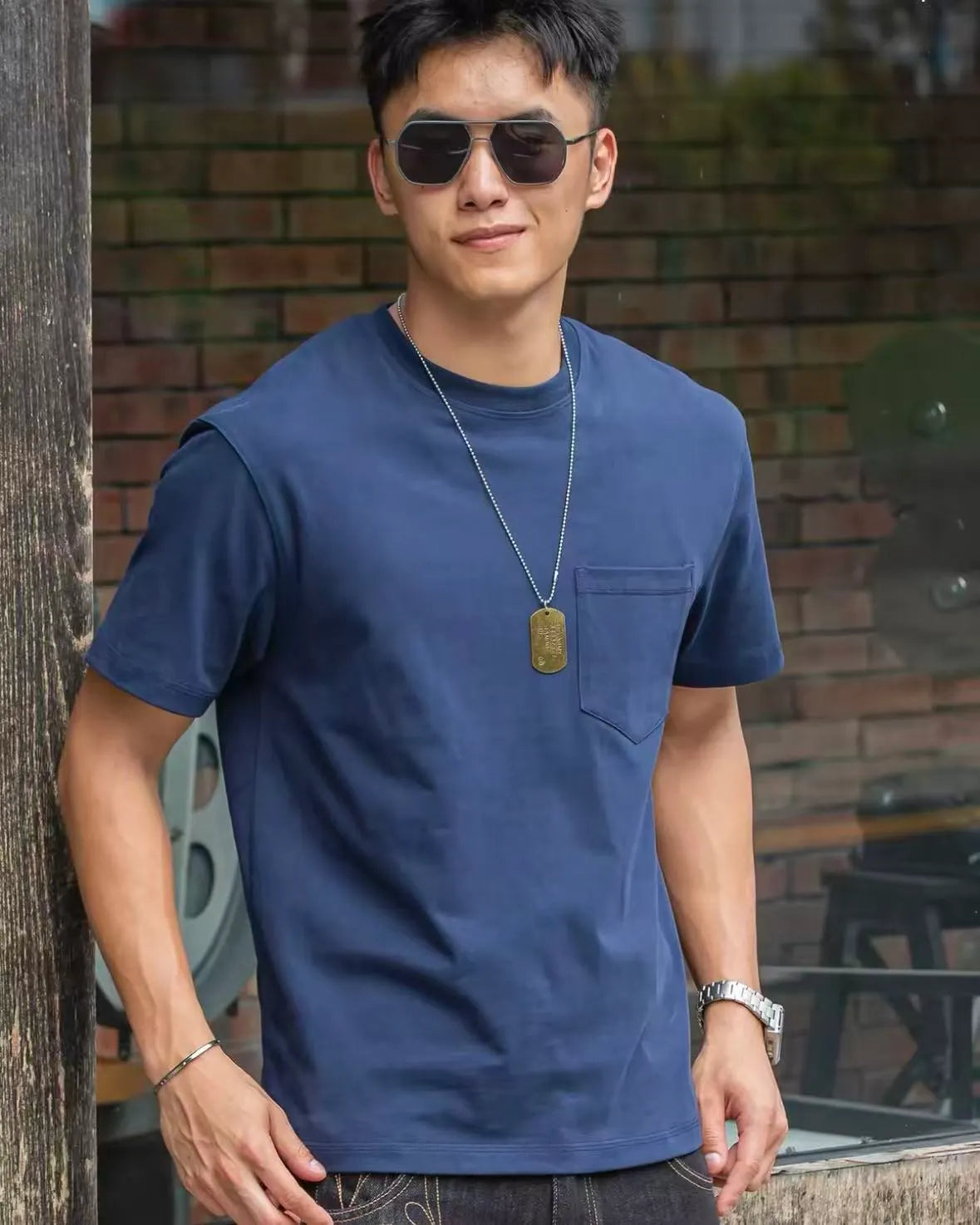 Casual 100% Pure Cotton Short Sleeve T-Shirt- NAVY