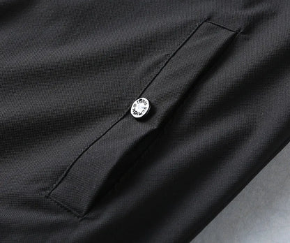 Checker‑Panel Zip‑Up Stand‑Collar Jacket