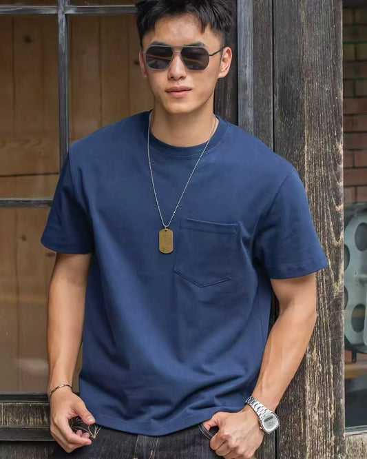 Casual 100% Pure Cotton Short Sleeve T-Shirt- NAVY