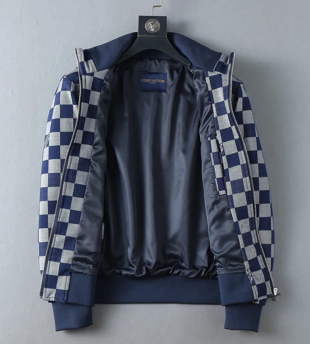 Checker Pattern Casual Bomber Jacket