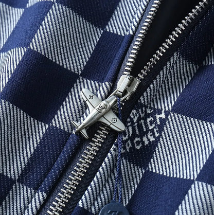 Checker Pattern Casual Bomber Jacket