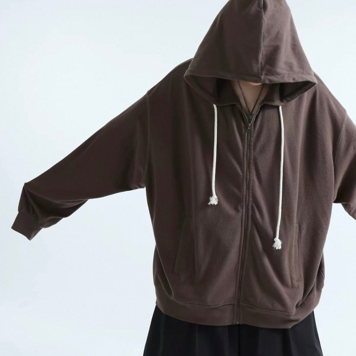 Minimal Stand Collar Cotton Hoodie