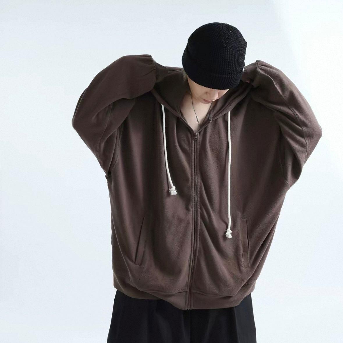 Minimal Stand Collar Cotton Hoodie