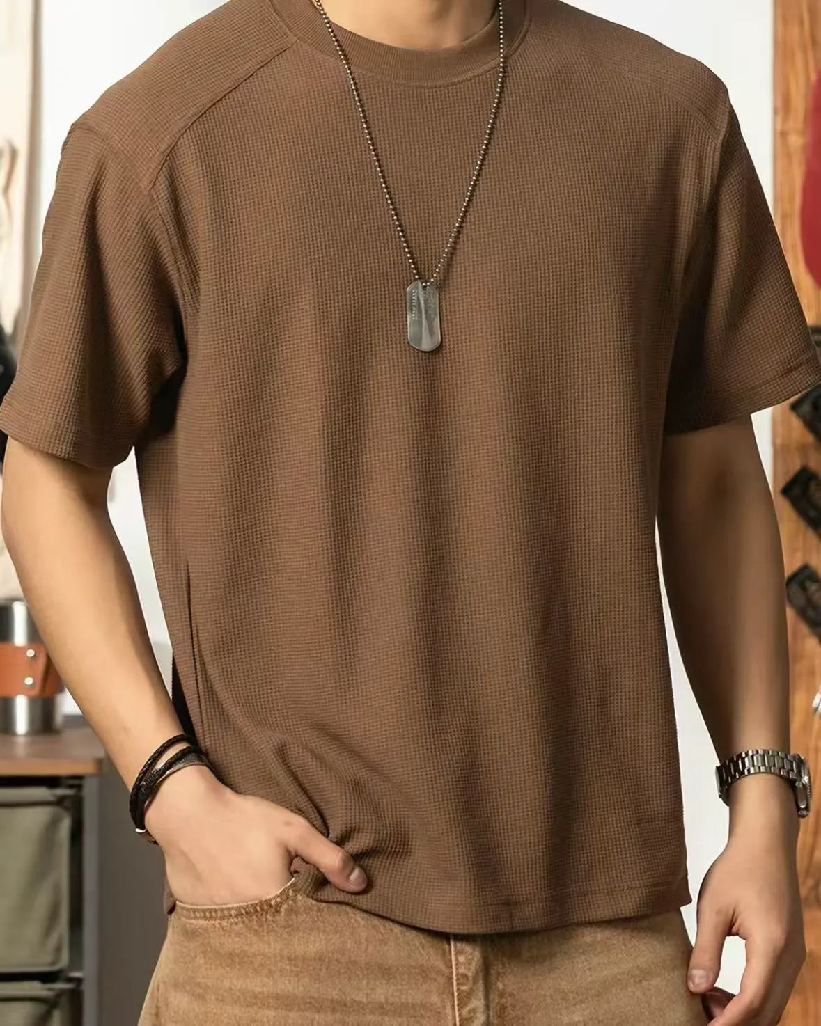 Brown 100% Cotton Crew Neck T‑Shirt