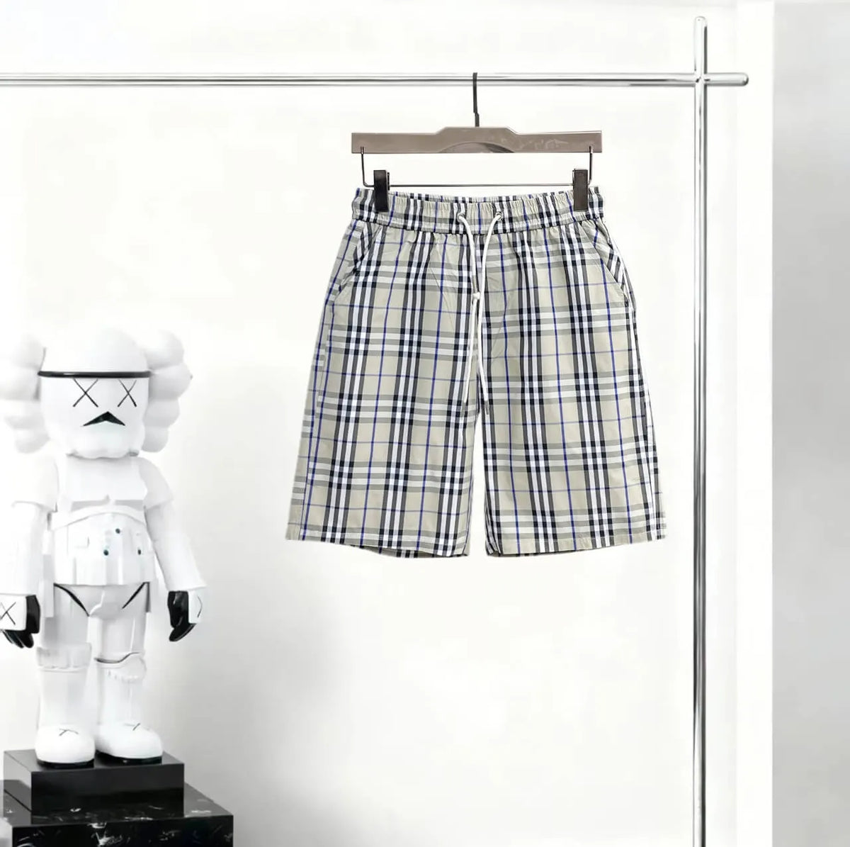 Plaid Drawstring Casual Shorts