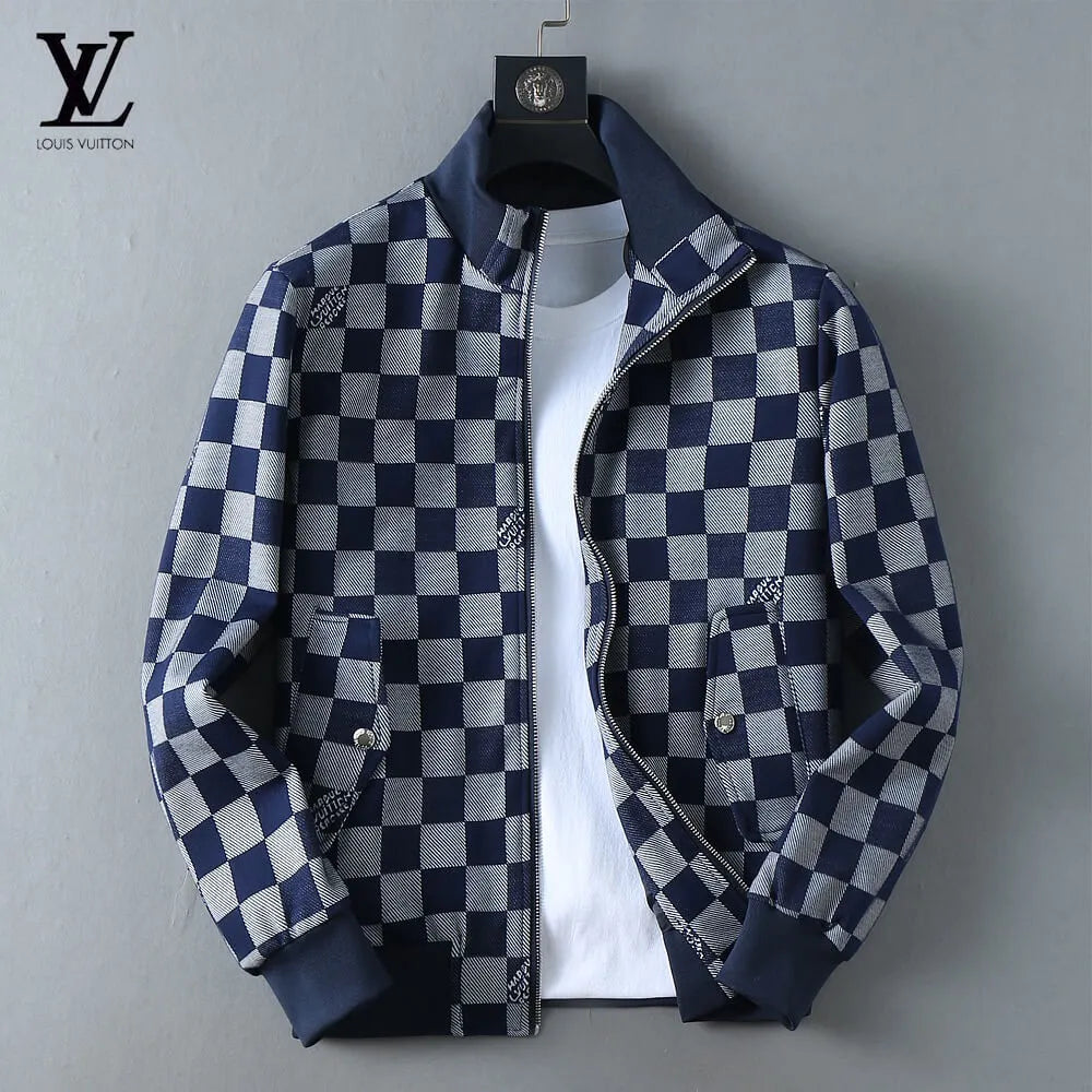 Checker Pattern Casual Bomber Jacket