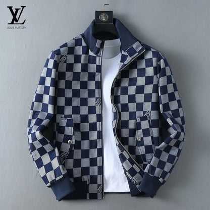 Checker Pattern Casual Bomber Jacket
