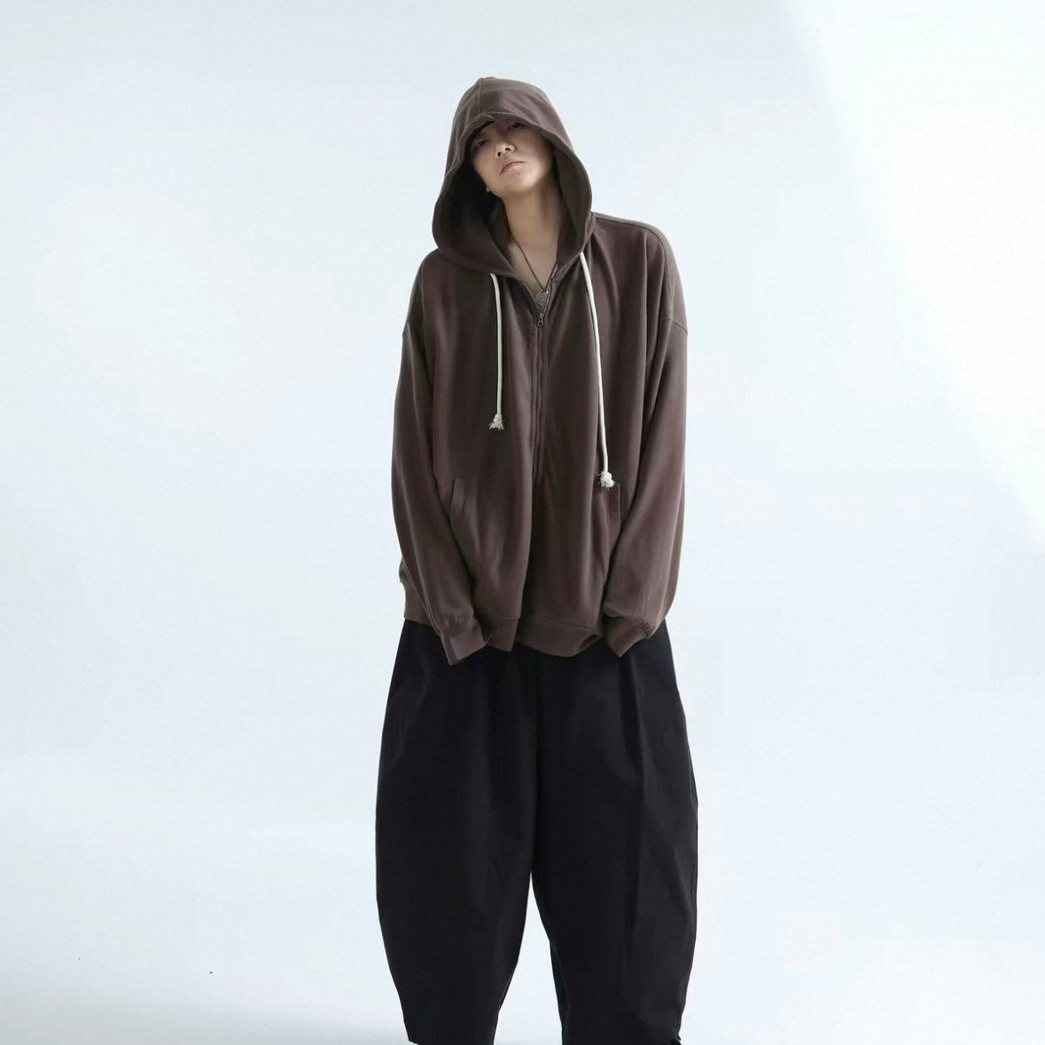 Minimal Stand Collar Cotton Hoodie