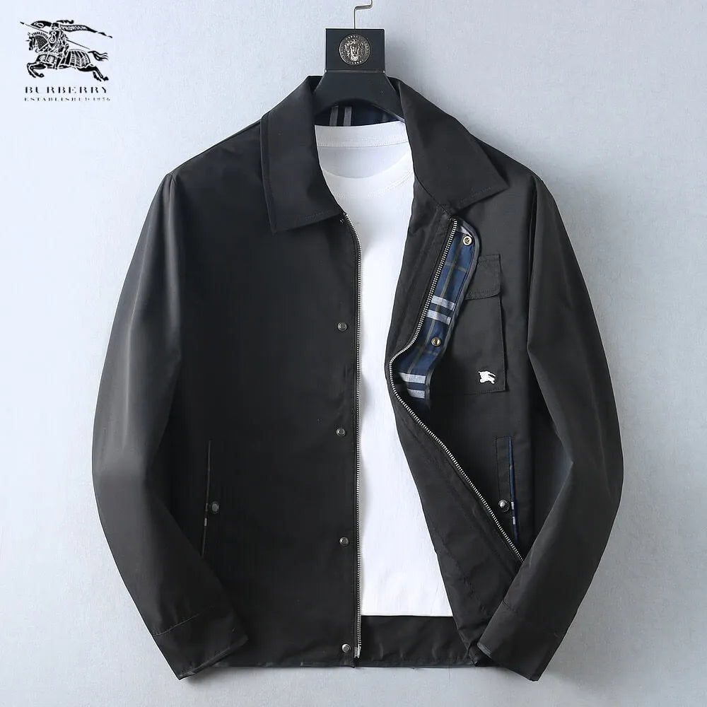 Plaid‑Lined Zip‑Up Collared Jacket