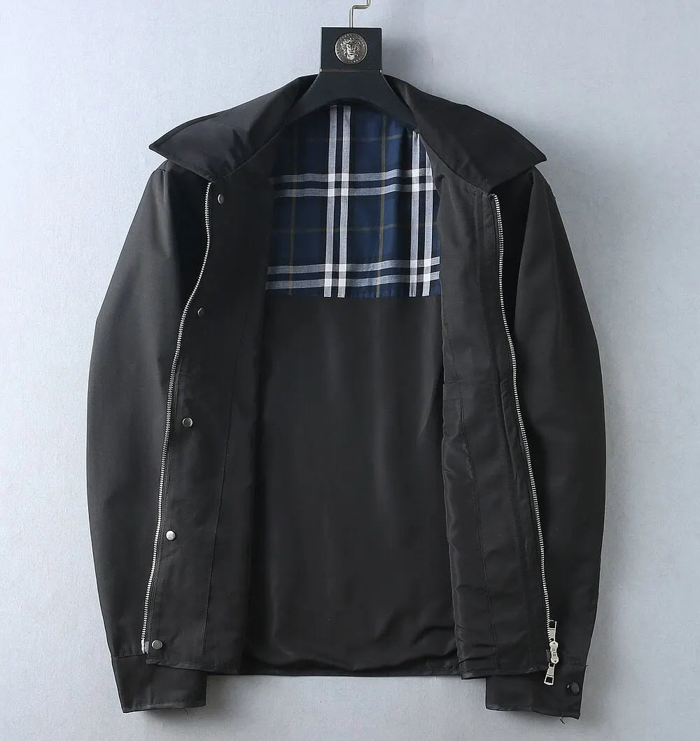 Plaid‑Lined Zip‑Up Collared Jacket