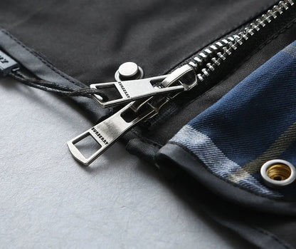 Plaid‑Lined Zip‑Up Collared Jacket